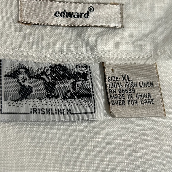 Edward, 100% Irish Linen, White Embroidered & Beaded, V Neck Top, Size XL - Picture 6 of 7